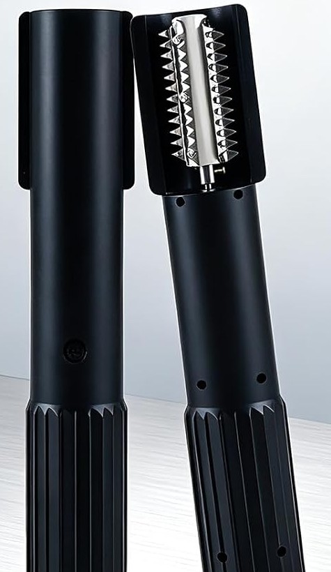 Black electric fish scaler with its guarded metal scaling head